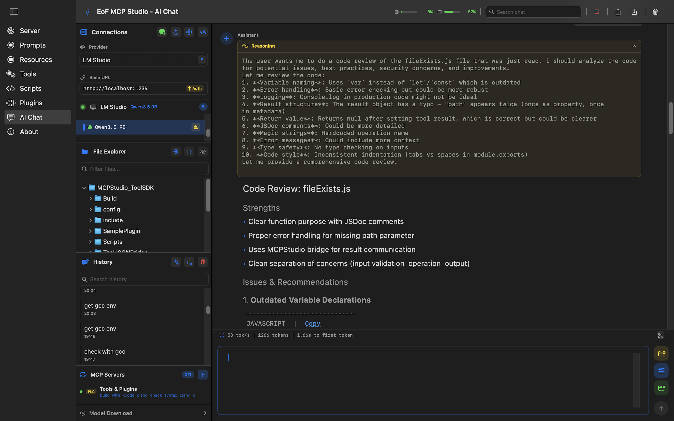 EoF MCP Studio interface showcasing advanced tooling features