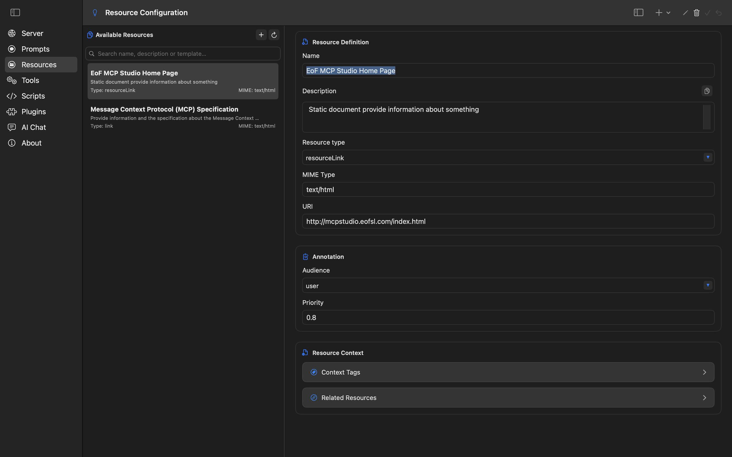 EoF MCP Studio - Resource Configuration